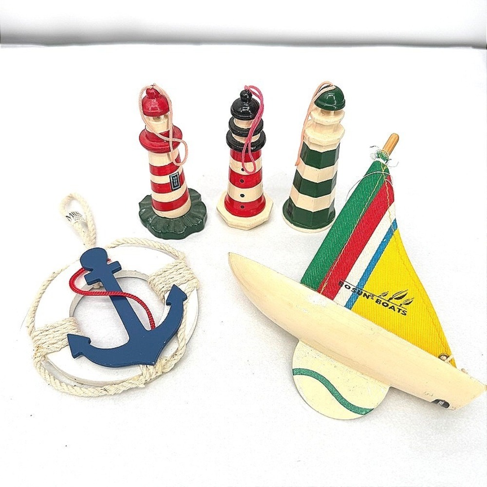 Nautical Christmas Ornament Mixed Lot Lighthouse Sailboat Anchor Holiday Decor